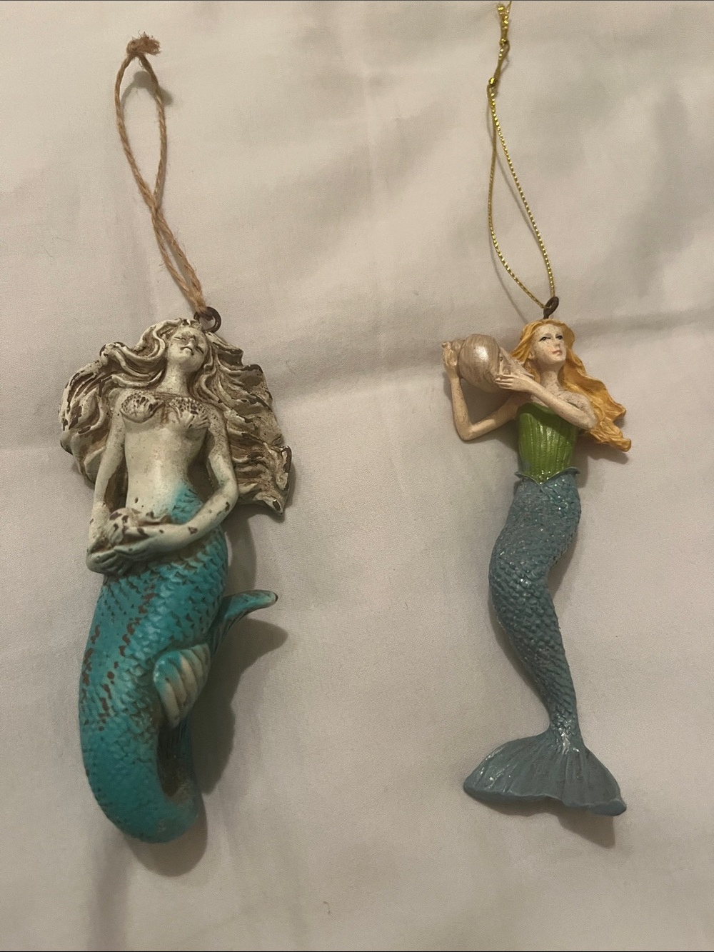 2 Hand-Painted Mermaid Holiday Ornaments - Blue & Teal